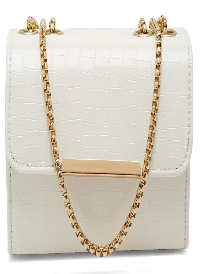 فارجو حقائب كتف جانبية من الجلد الصناعي من فارغو للنساء (جلد التمساح) (أبيض_FGO-344) - Image 1